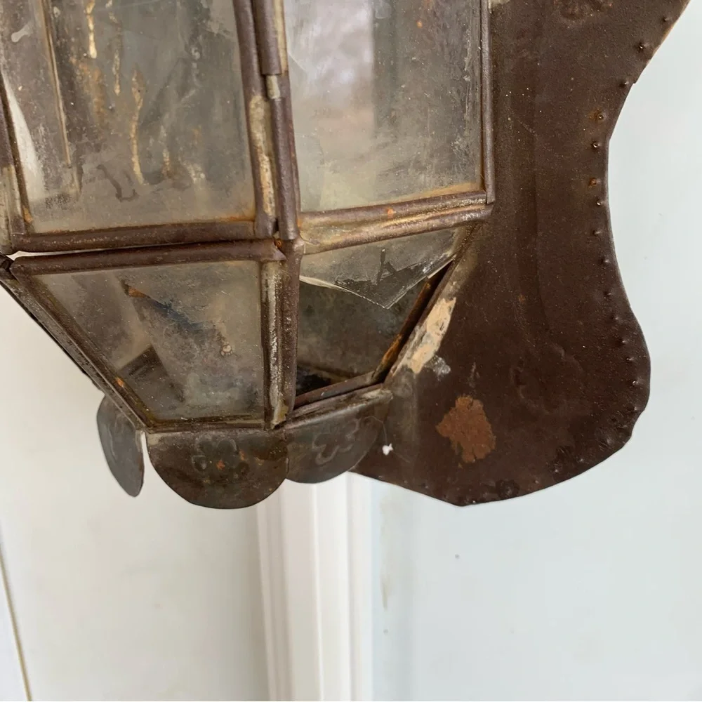 Vintage Tin Glass Rustic Wall Lantern Farmhouse